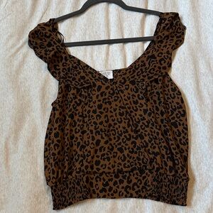 Leopard Print Ruffled Shoulder Top